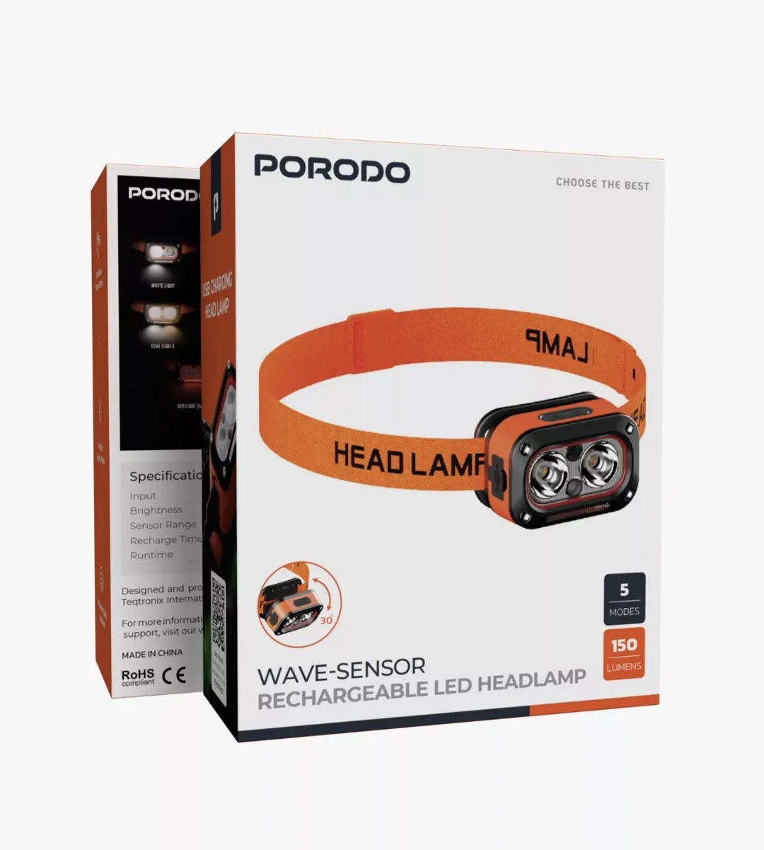 چراغ پیشانی شارژی پرودو مدل PDHDG08 با سنسور و LED